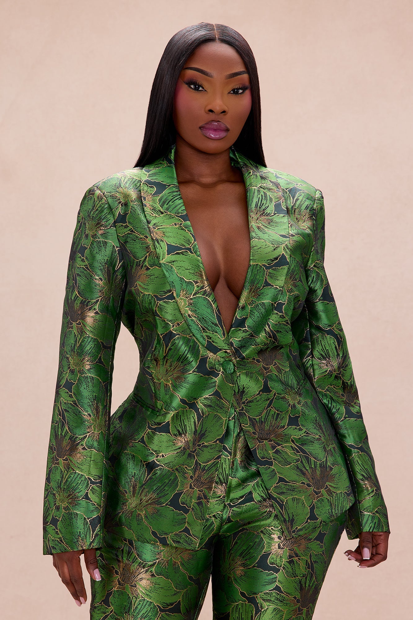 Kassandra Jacquard Blazer Suit Set - Green