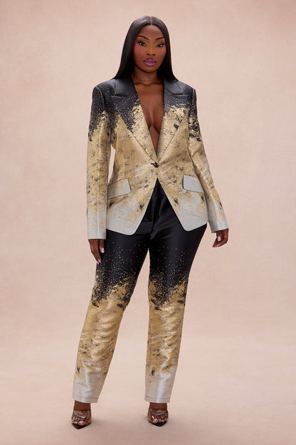 Esparza Metallic Blazer Pant Set - Gold/combo