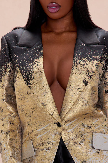 Esparza Metallic Blazer Pant Set - Gold/combo