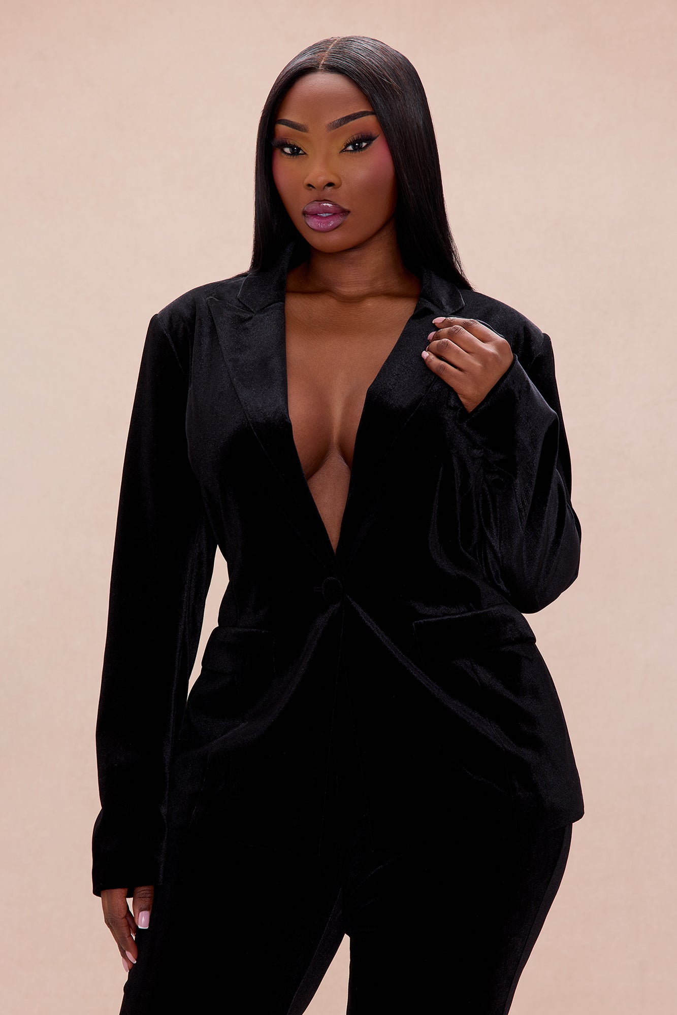 Vienna Velvet Blazer Suit Set - Black