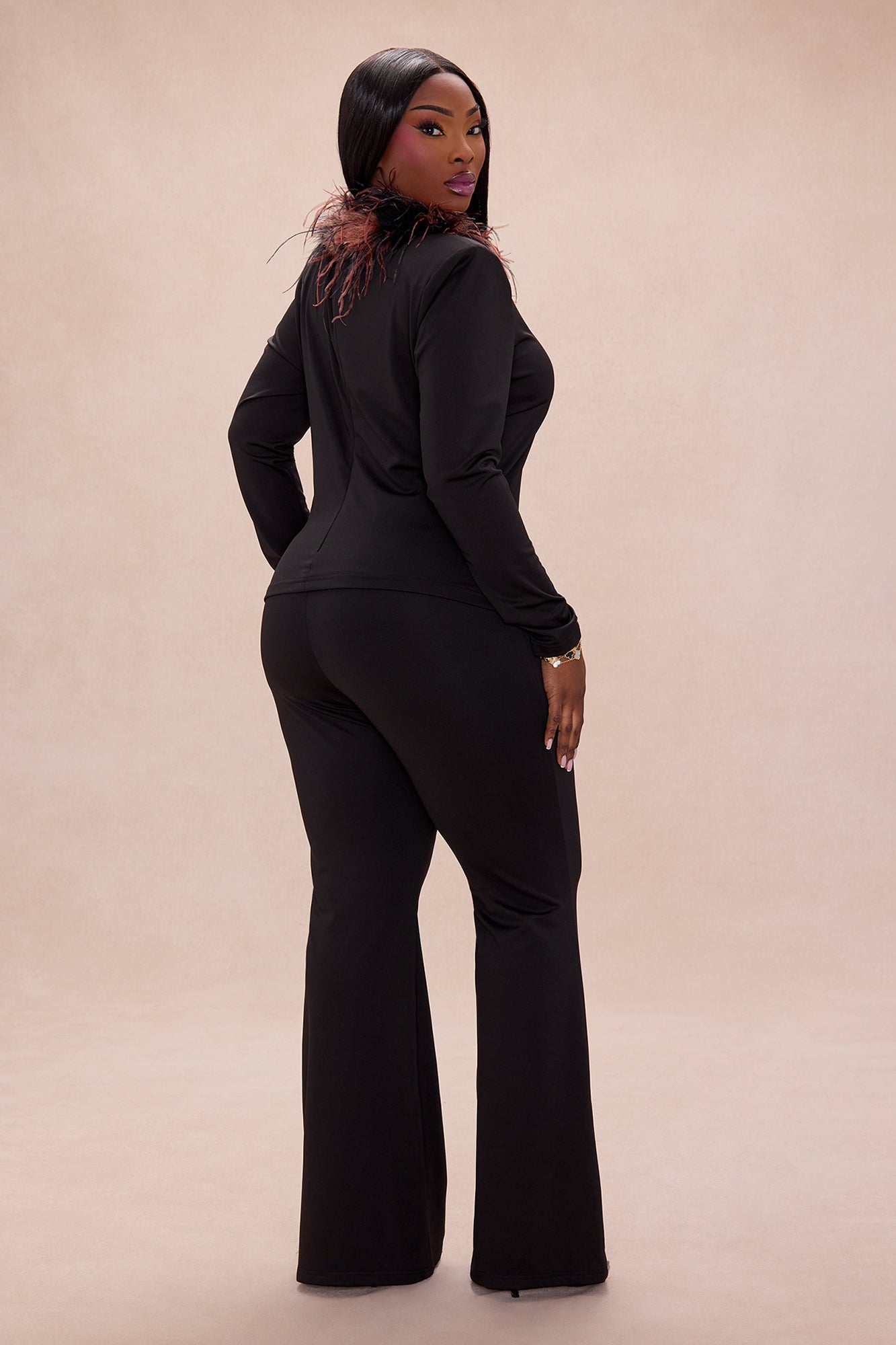 Erika Feathered Pant Set - Black/combo