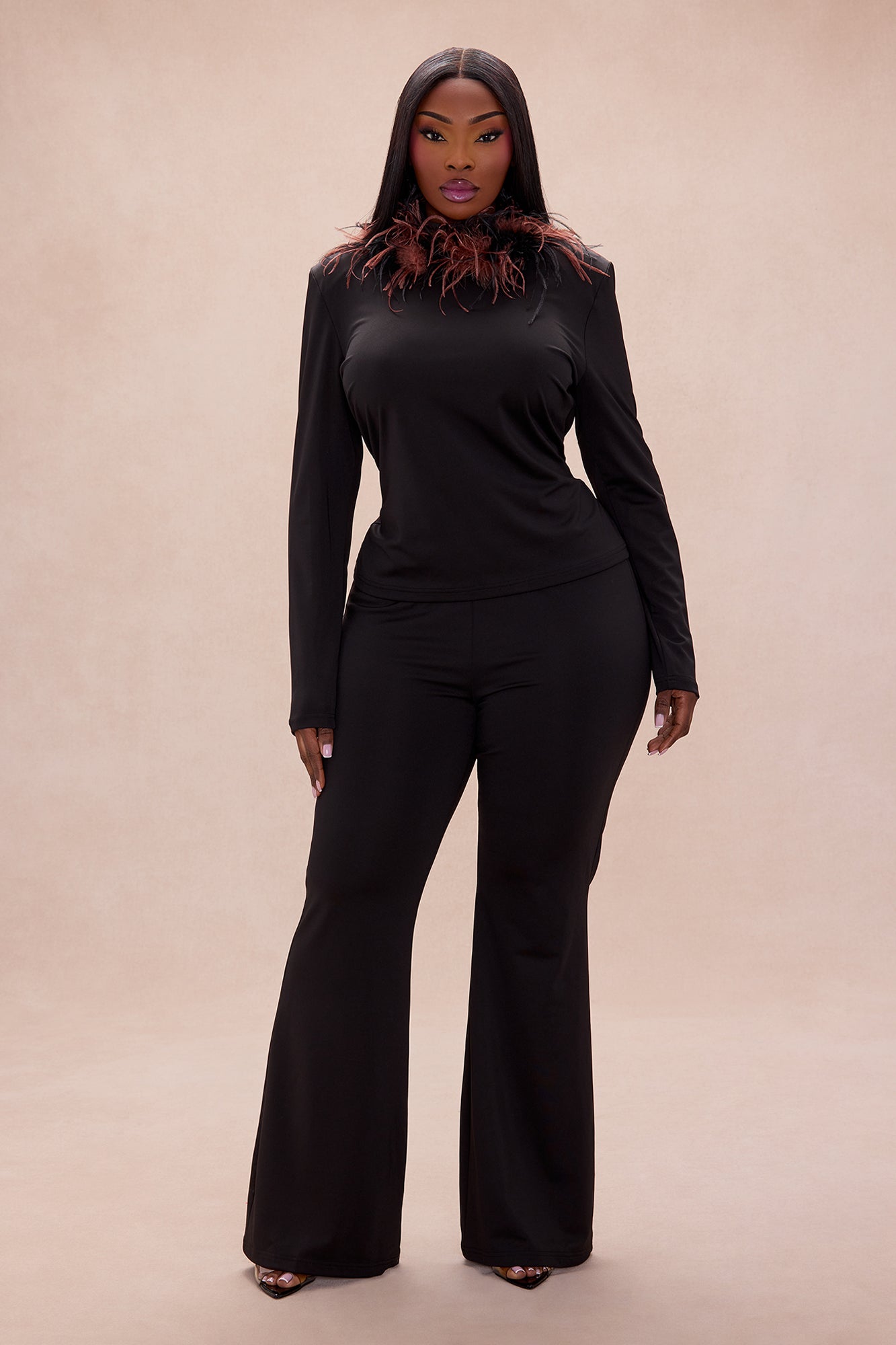 Erika Feathered Pant Set - Black/combo