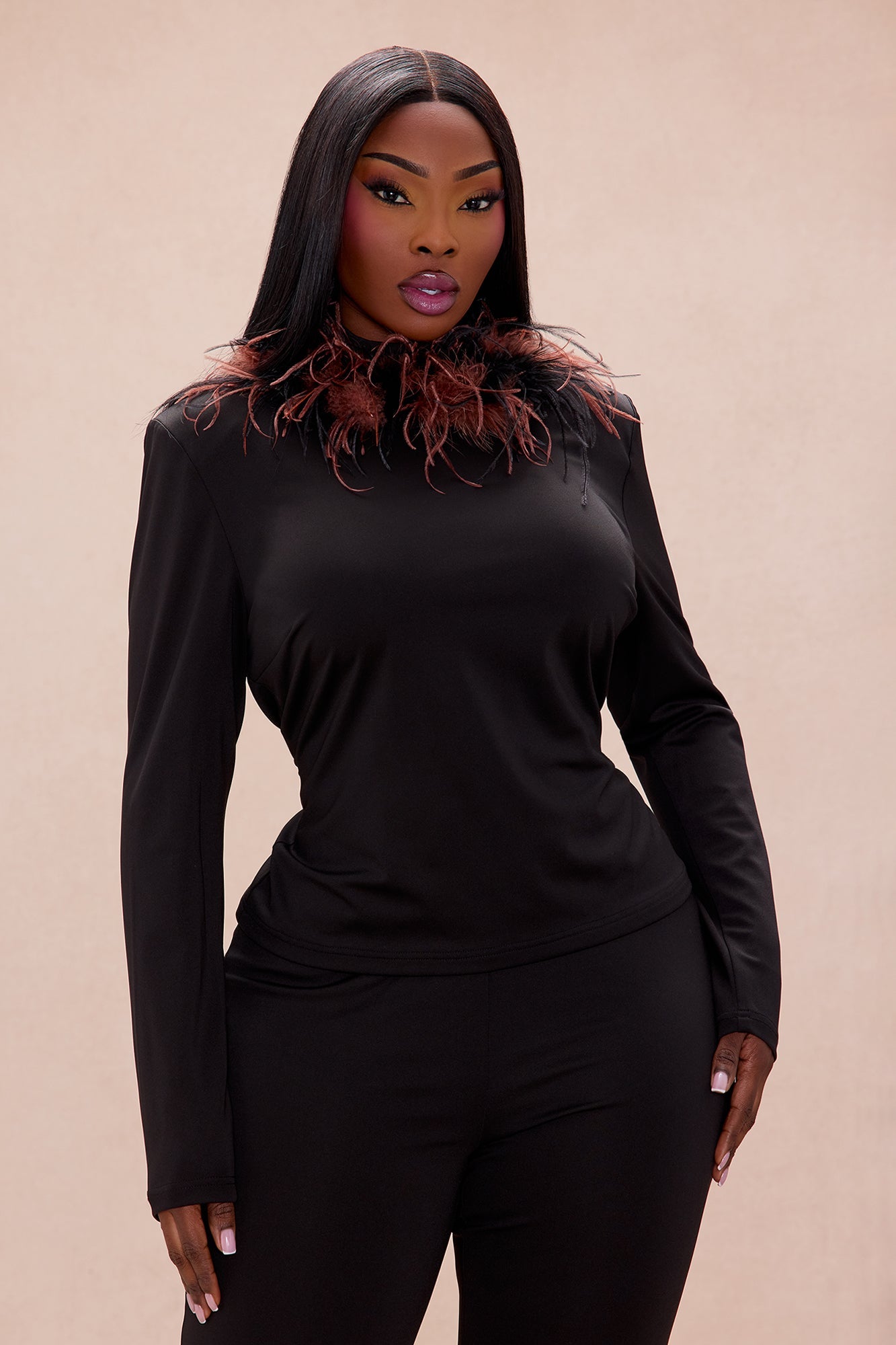 Erika Feathered Pant Set - Black/combo