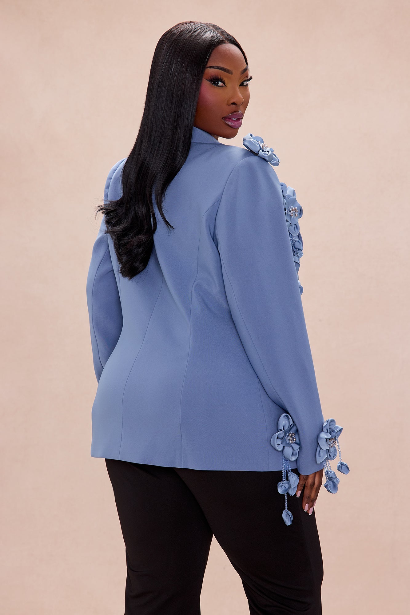 Dripping In Petals Blazer - Slate Blue