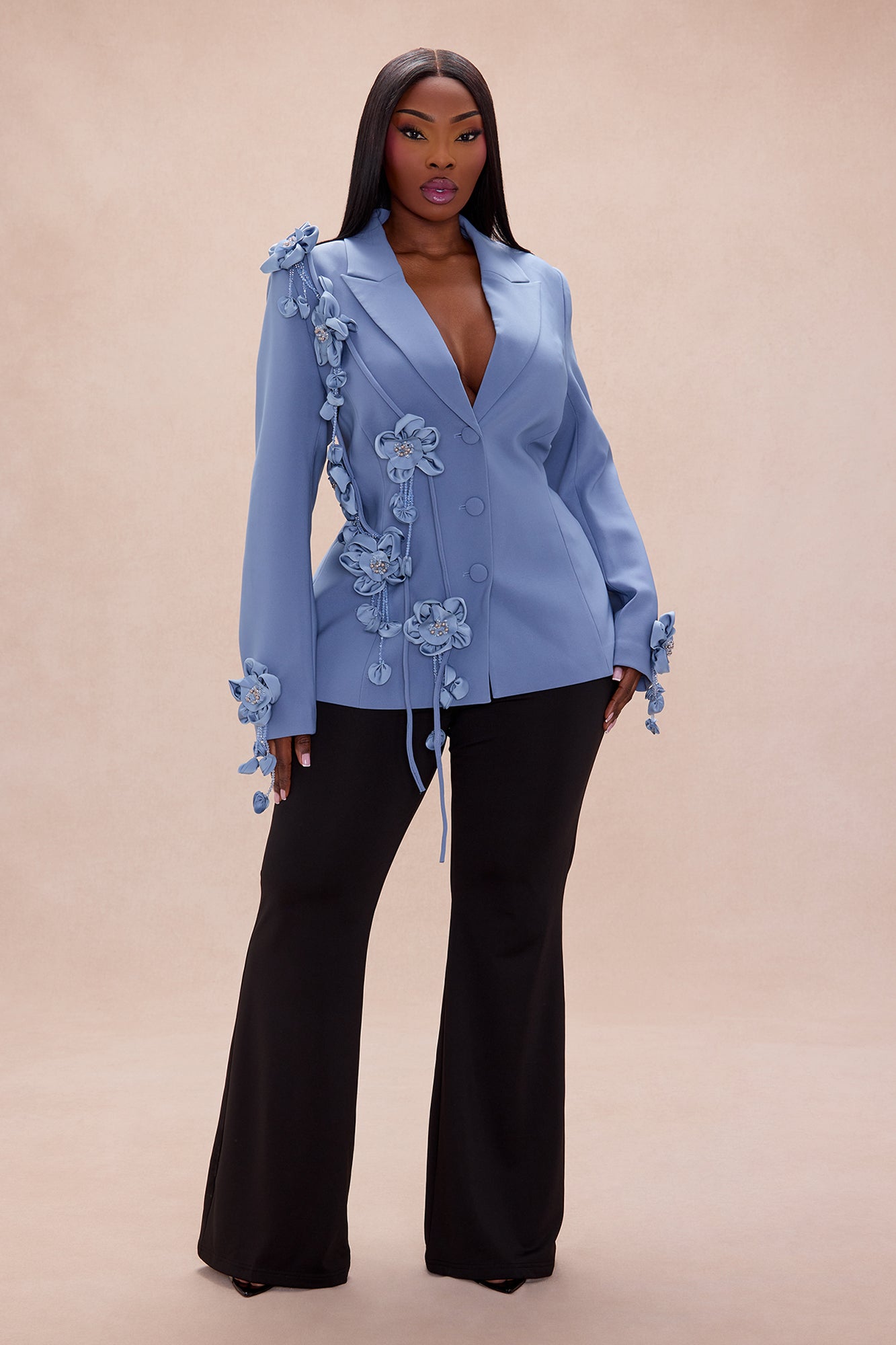 Dripping In Petals Blazer - Slate Blue