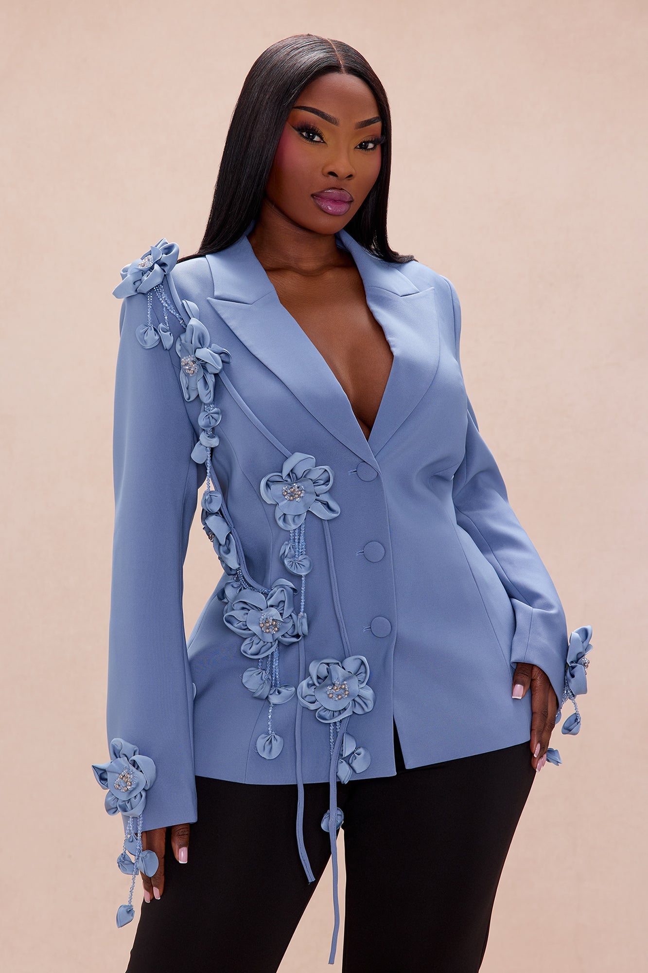 Dripping In Petals Blazer - Slate Blue