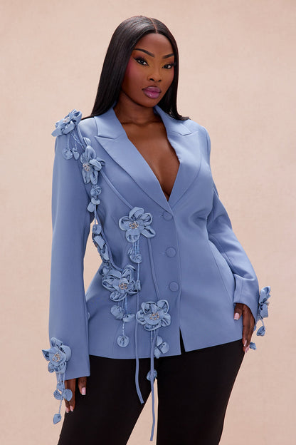 Dripping In Petals Blazer - Slate Blue