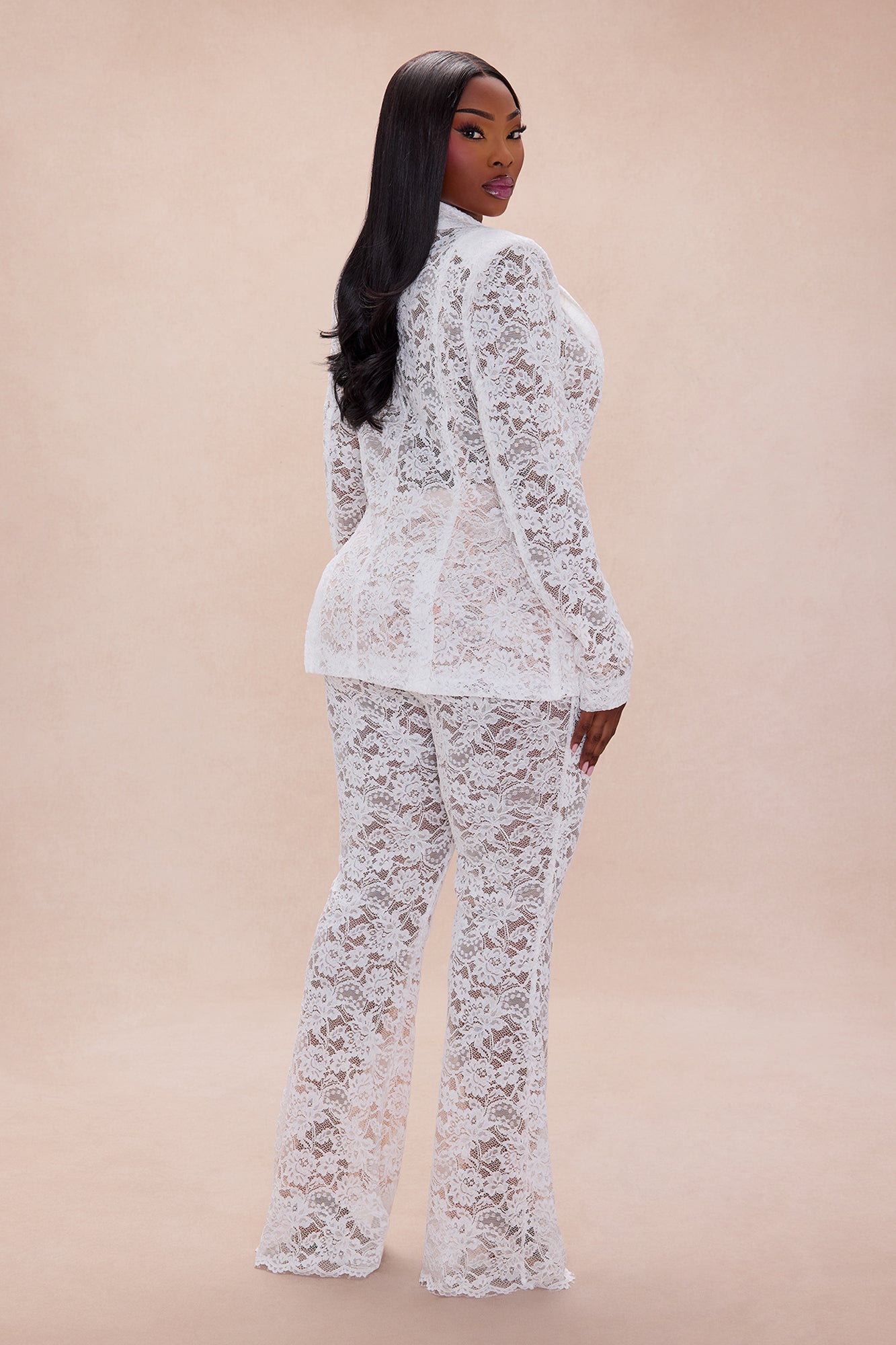 Chania Lace Blazer Suit Set - White