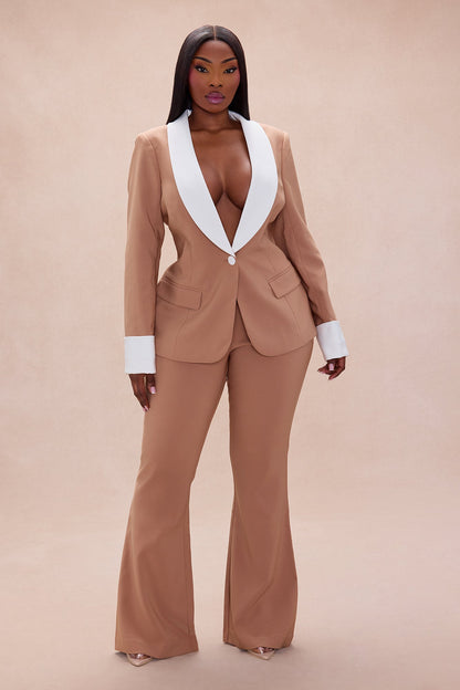 Bianca Blazer Suit Set - Taupe/combo