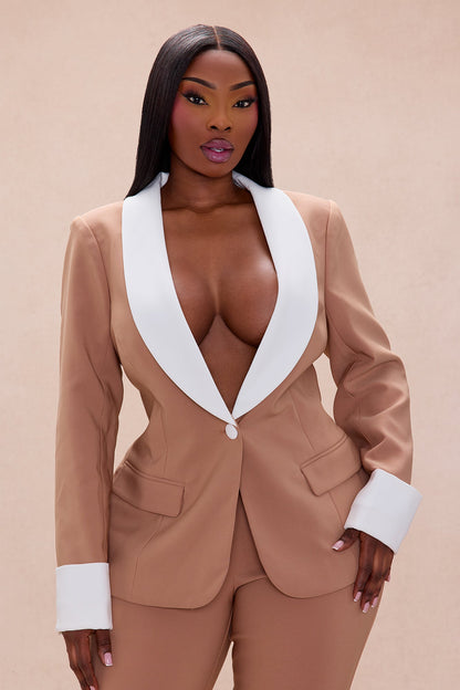 Bianca Blazer Suit Set - Taupe/combo