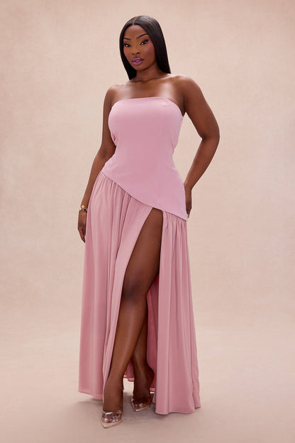 Romantic Dreams Strapless Maxi Gown - Mauve