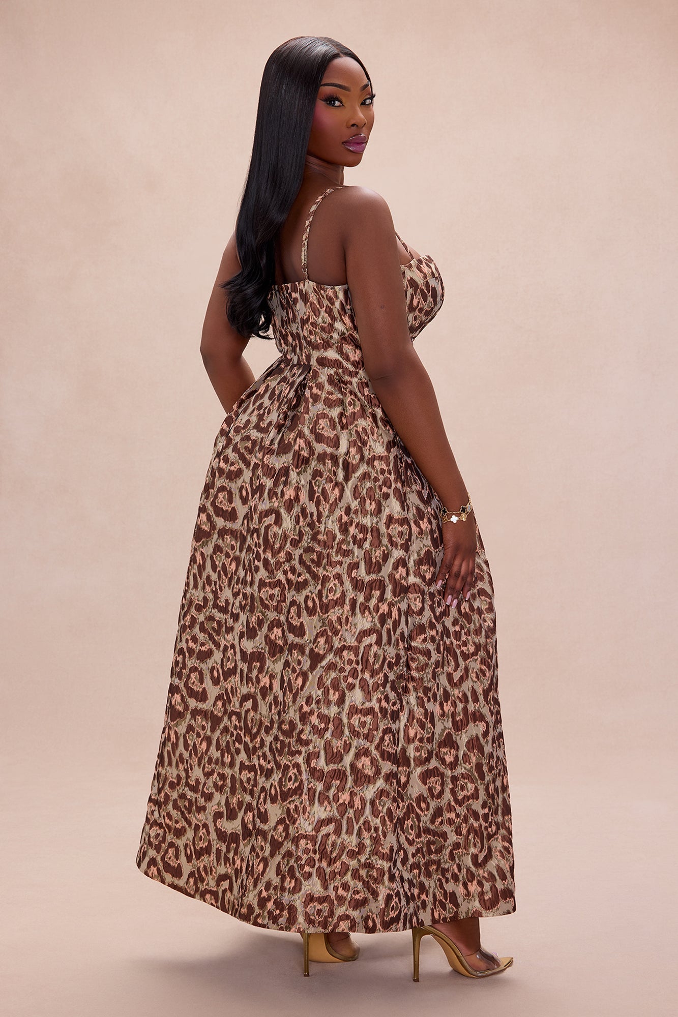 Chelsey Jacquard Midi Dress - Brown
