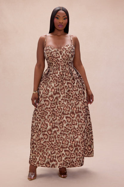 Chelsey Jacquard Midi Dress - Brown