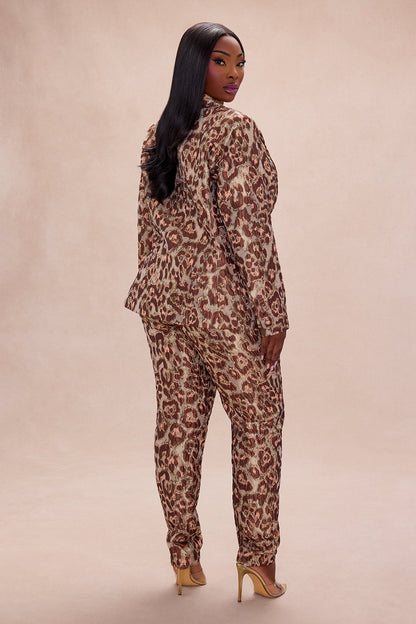 Charlotte Leopard Jacquard Blazer Pant Set - Brown