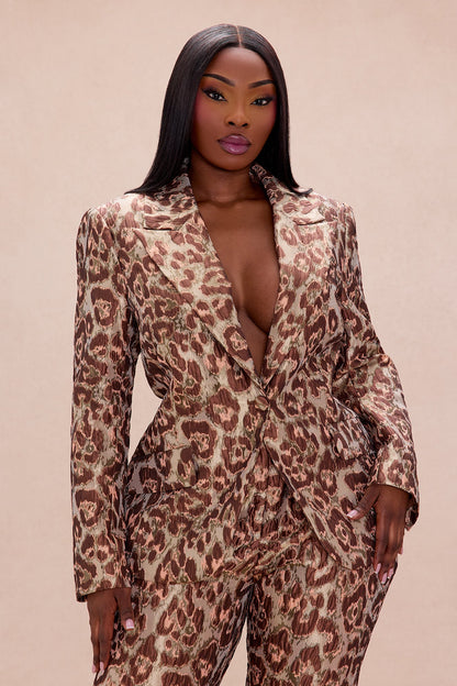 Charlotte Leopard Jacquard Blazer Pant Set - Brown