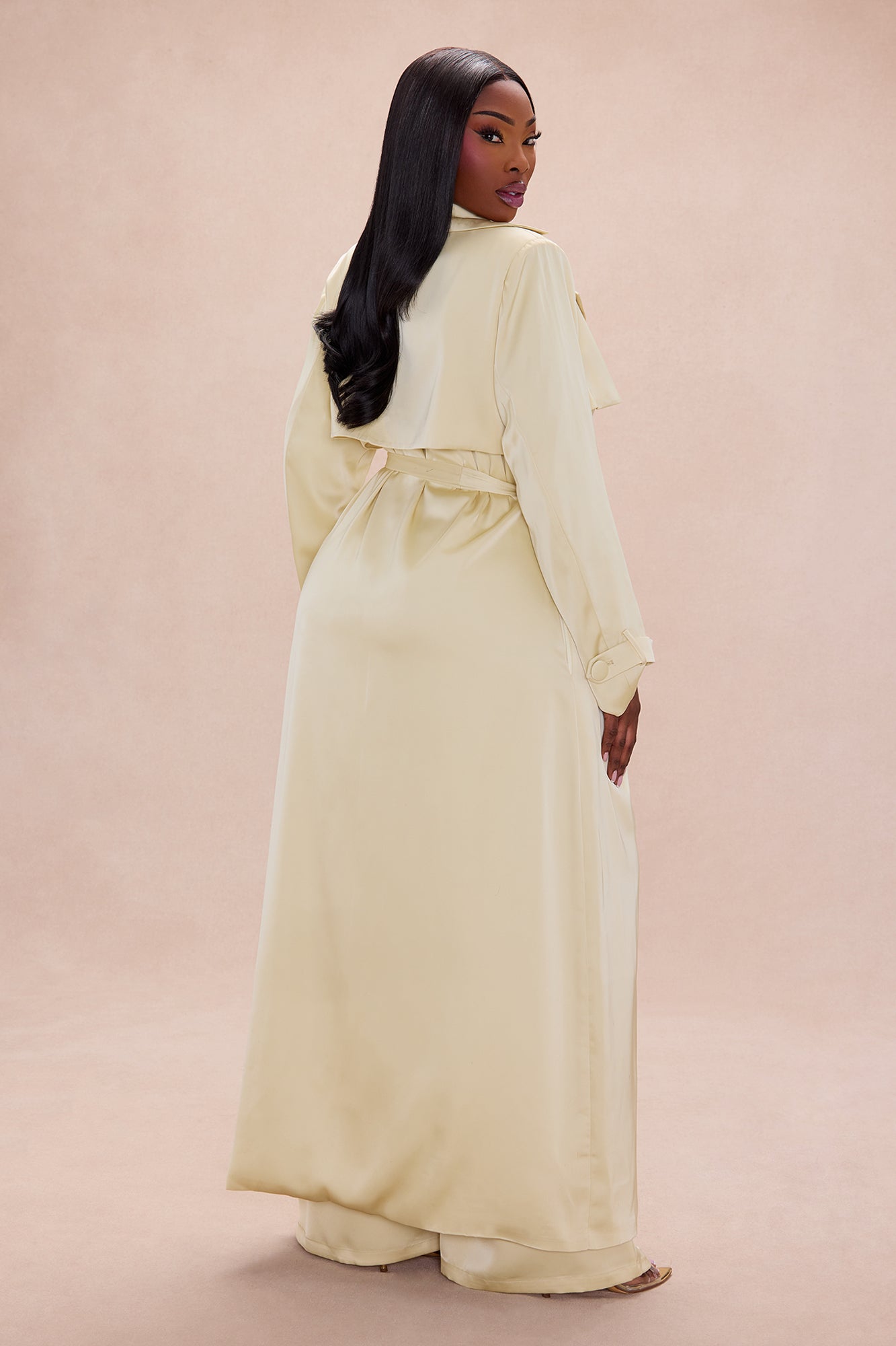 Gabriella Satin Trench Coat And Pant Set - Butter Yellow
