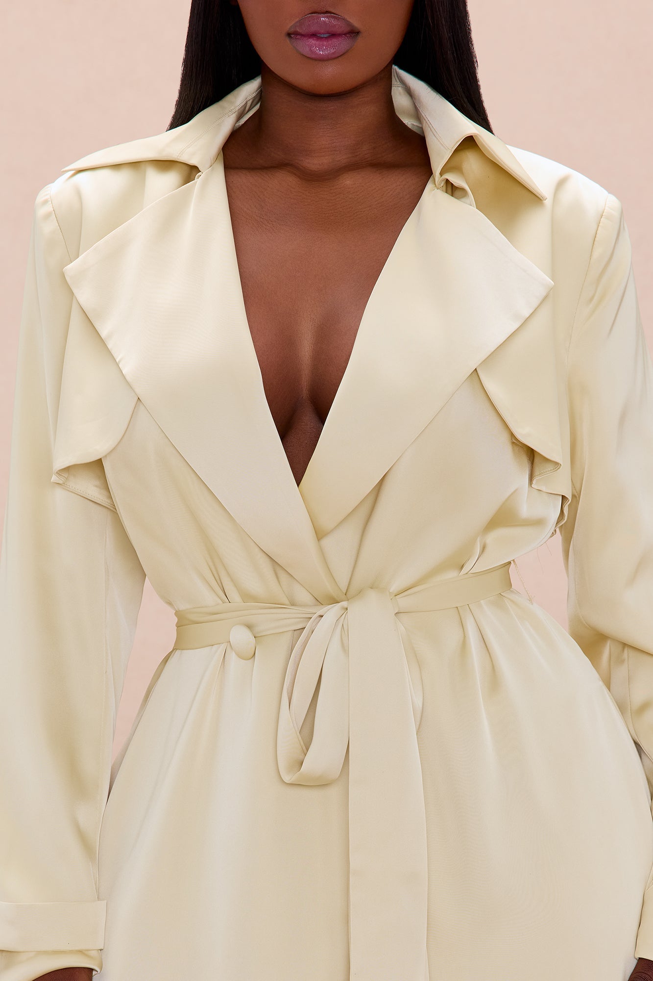 Gabriella Satin Trench Coat And Pant Set - Butter Yellow