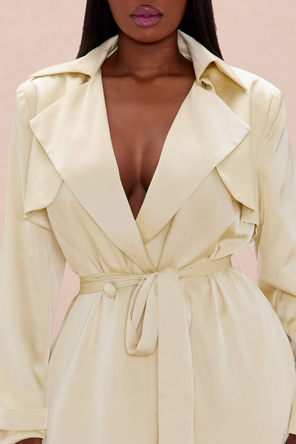 Gabriella Satin Trench Coat And Pant Set - Butter Yellow