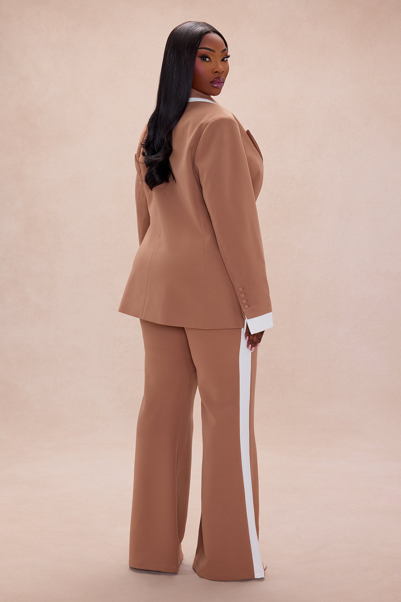 Frederica Blazer Pant Suit Set - Taupe/combo