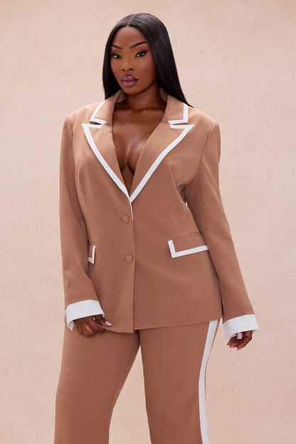 Frederica Blazer Pant Suit Set - Taupe/combo