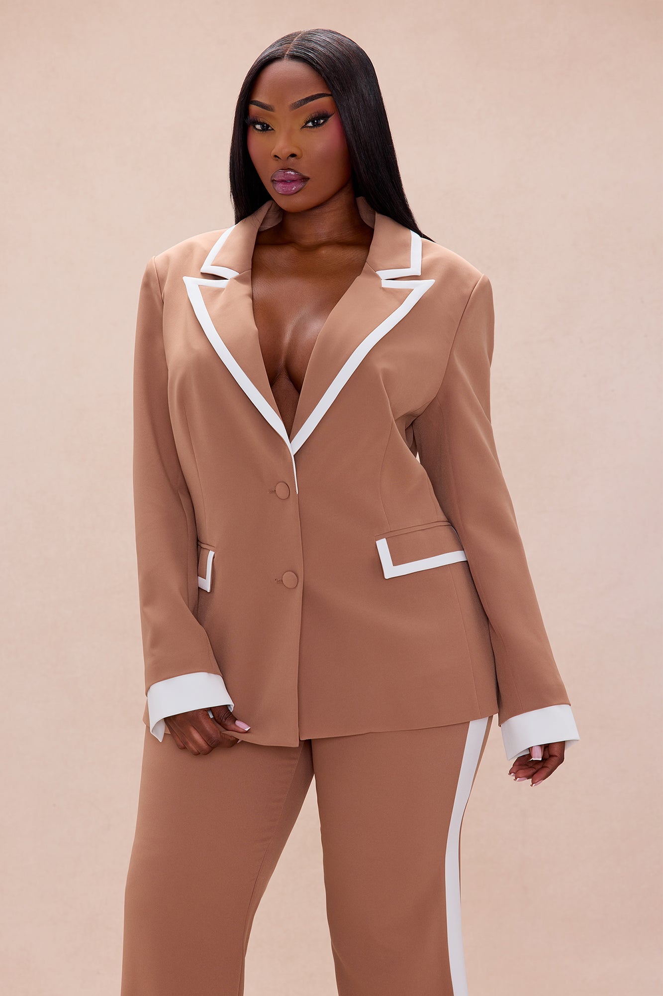 Frederica Blazer Pant Suit Set - Taupe/combo