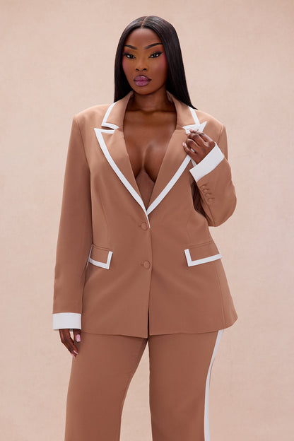 Frederica Blazer Pant Suit Set - Taupe/combo