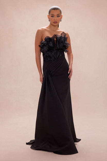 Karolyn Draped Ruffle Gown - Black