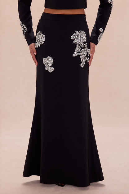 Monique Rhinestone Embellished Maxi Skirt - Black