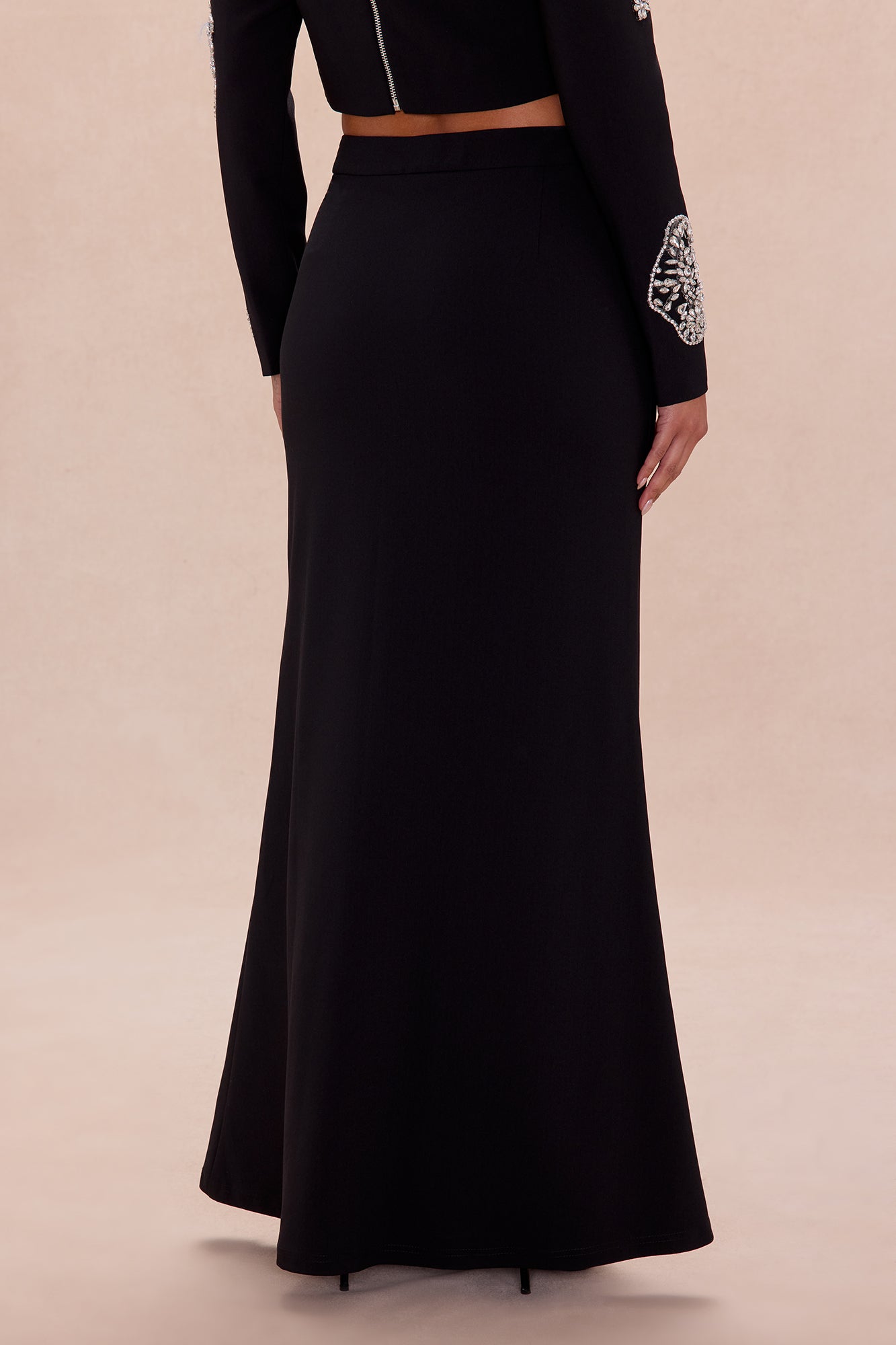 Monique Rhinestone Embellished Maxi Skirt - Black