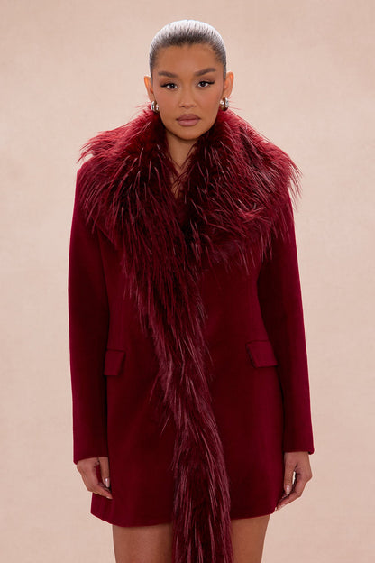 Amira Faux Fur Trim Jacket - Wine