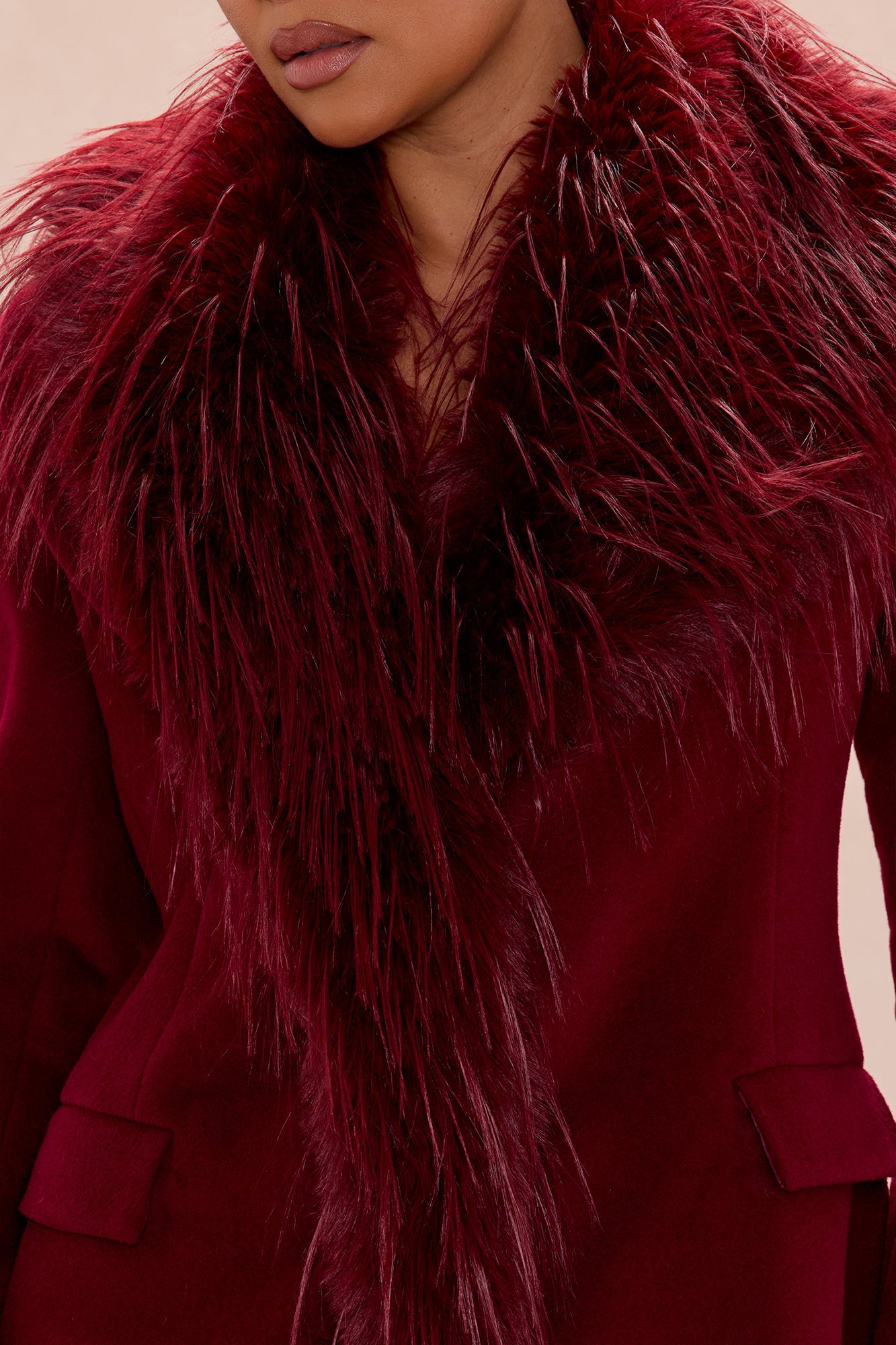 Amira Faux Fur Trim Jacket - Wine