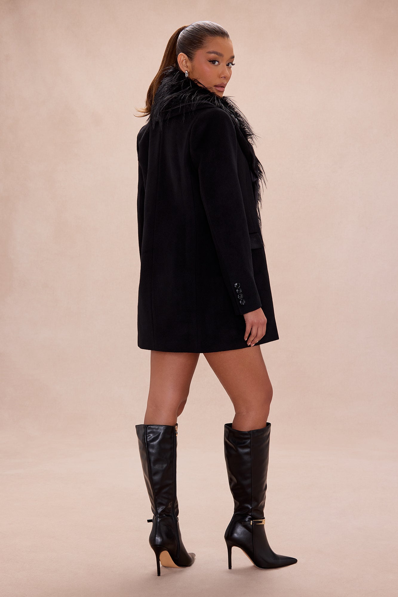 Amira Faux Fur Trim Jacket - Black