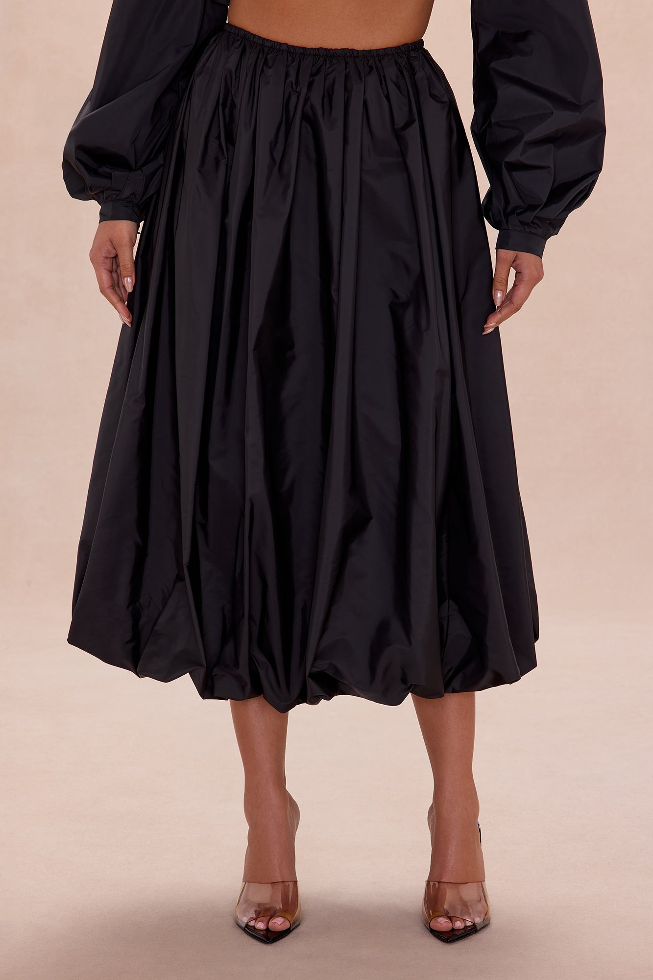 Estelle Bubble Hem Taffeta Midi Skirt - Black