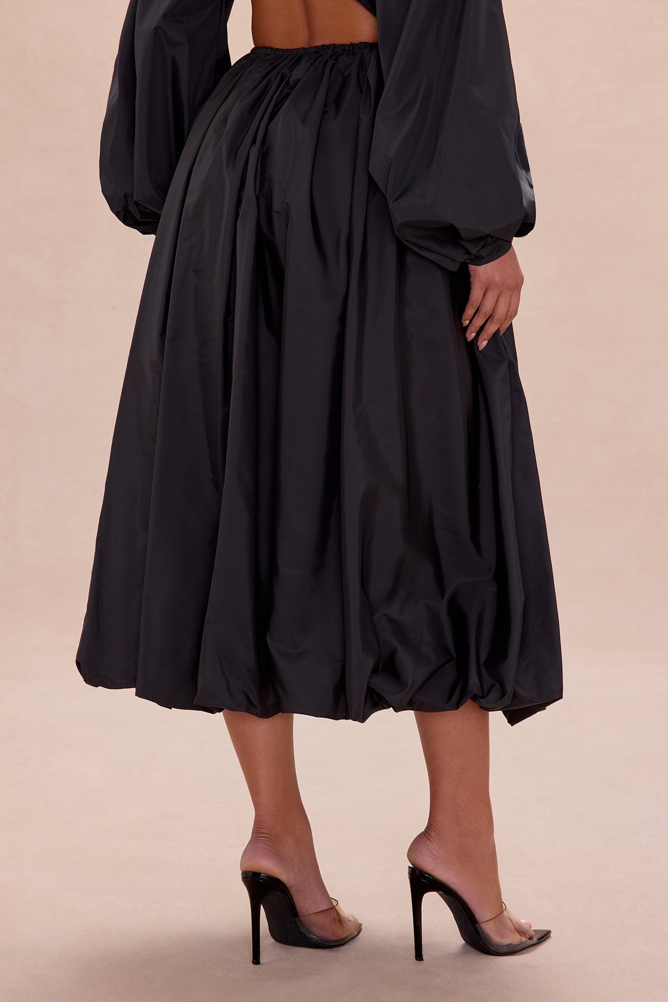 Estelle Bubble Hem Taffeta Midi Skirt - Black