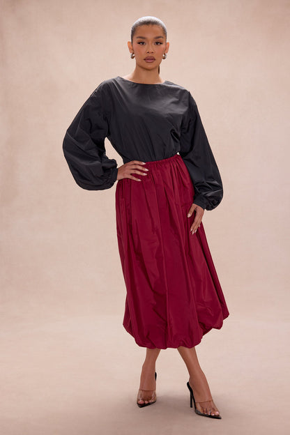 Estelle Bubble Hem Taffeta Midi Skirt - Burgundy