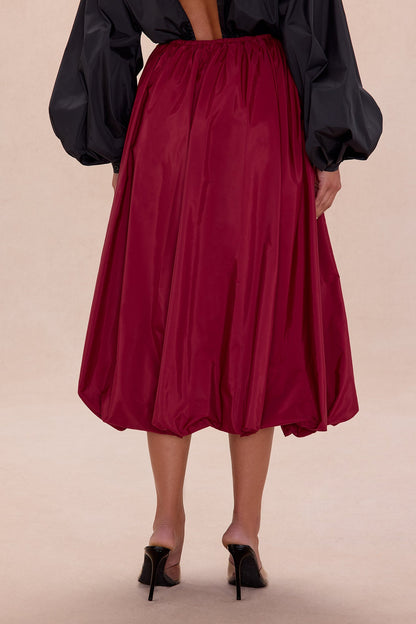 Estelle Bubble Hem Taffeta Midi Skirt - Burgundy