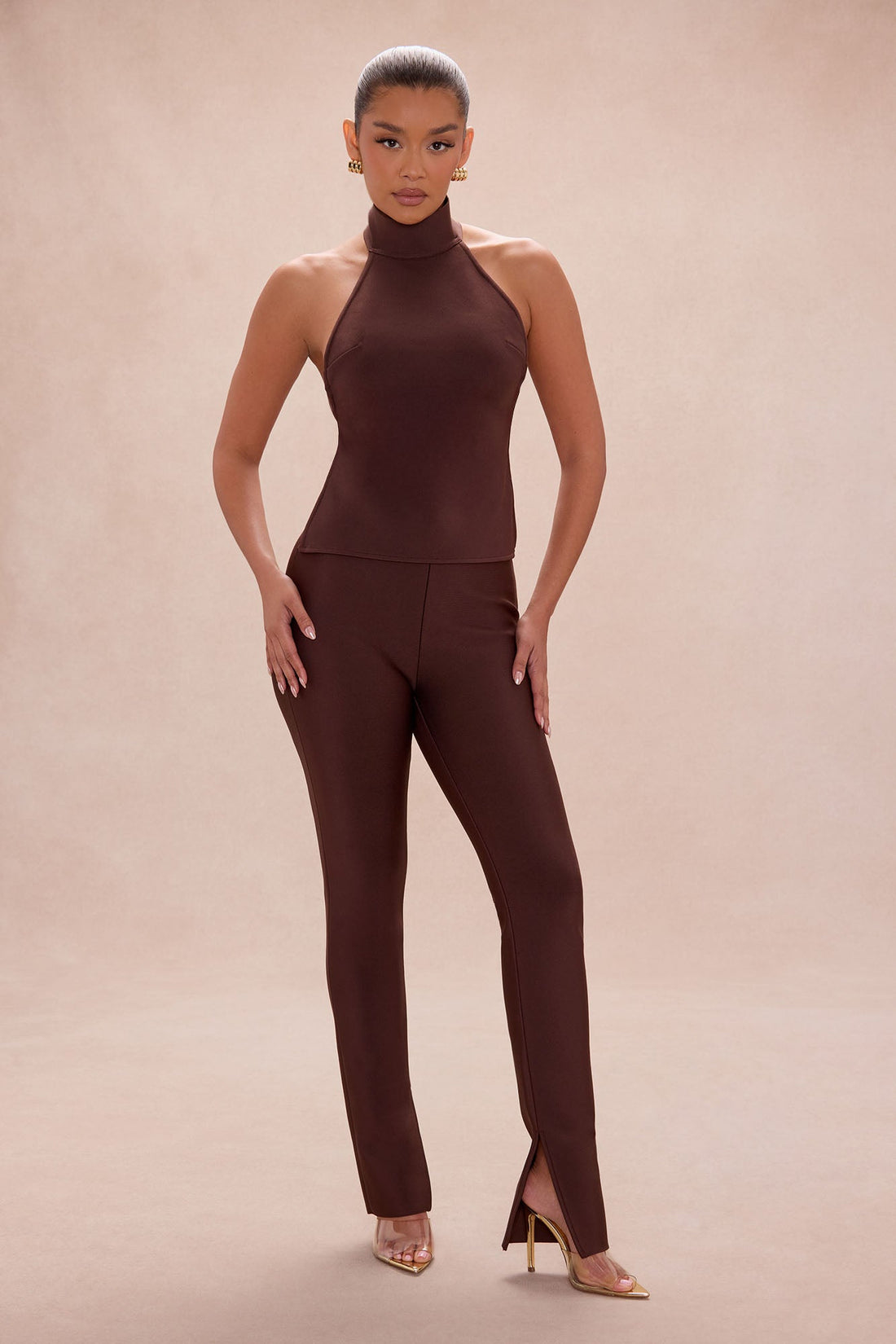 Jayden Backless Bandage Pant Set - Chocolate