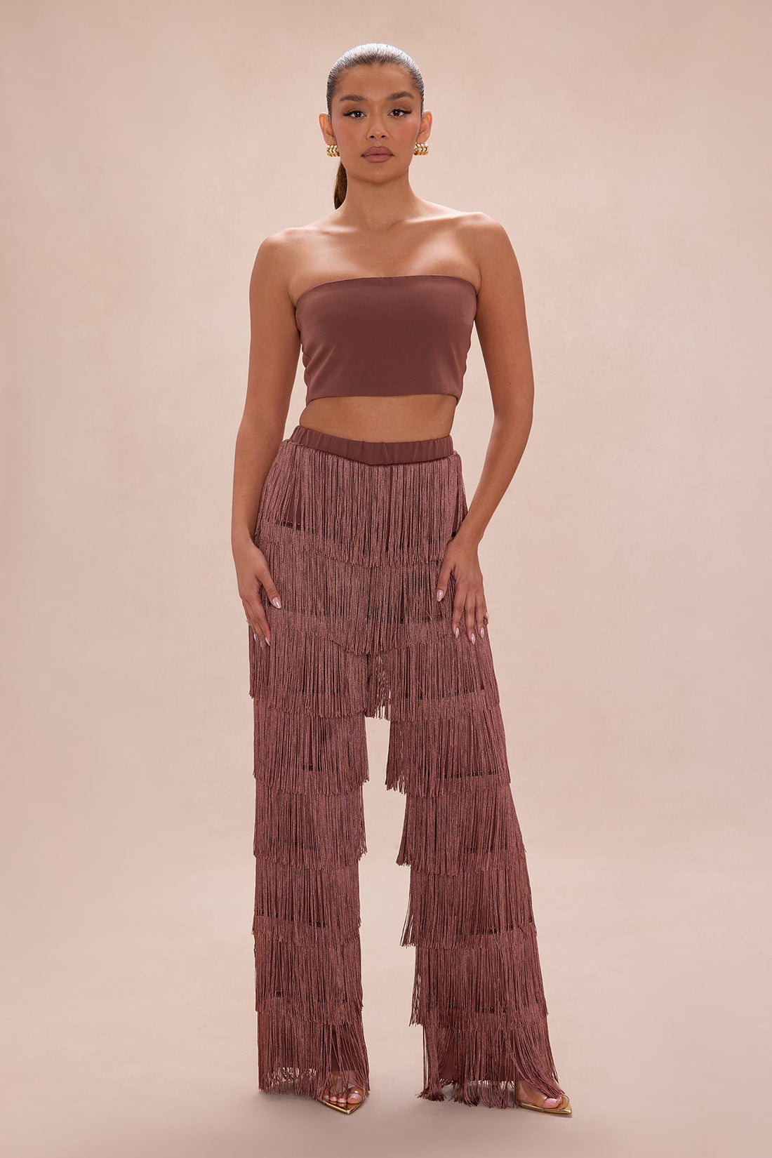 Dance All Night Fringe Pant Set - Chocolate