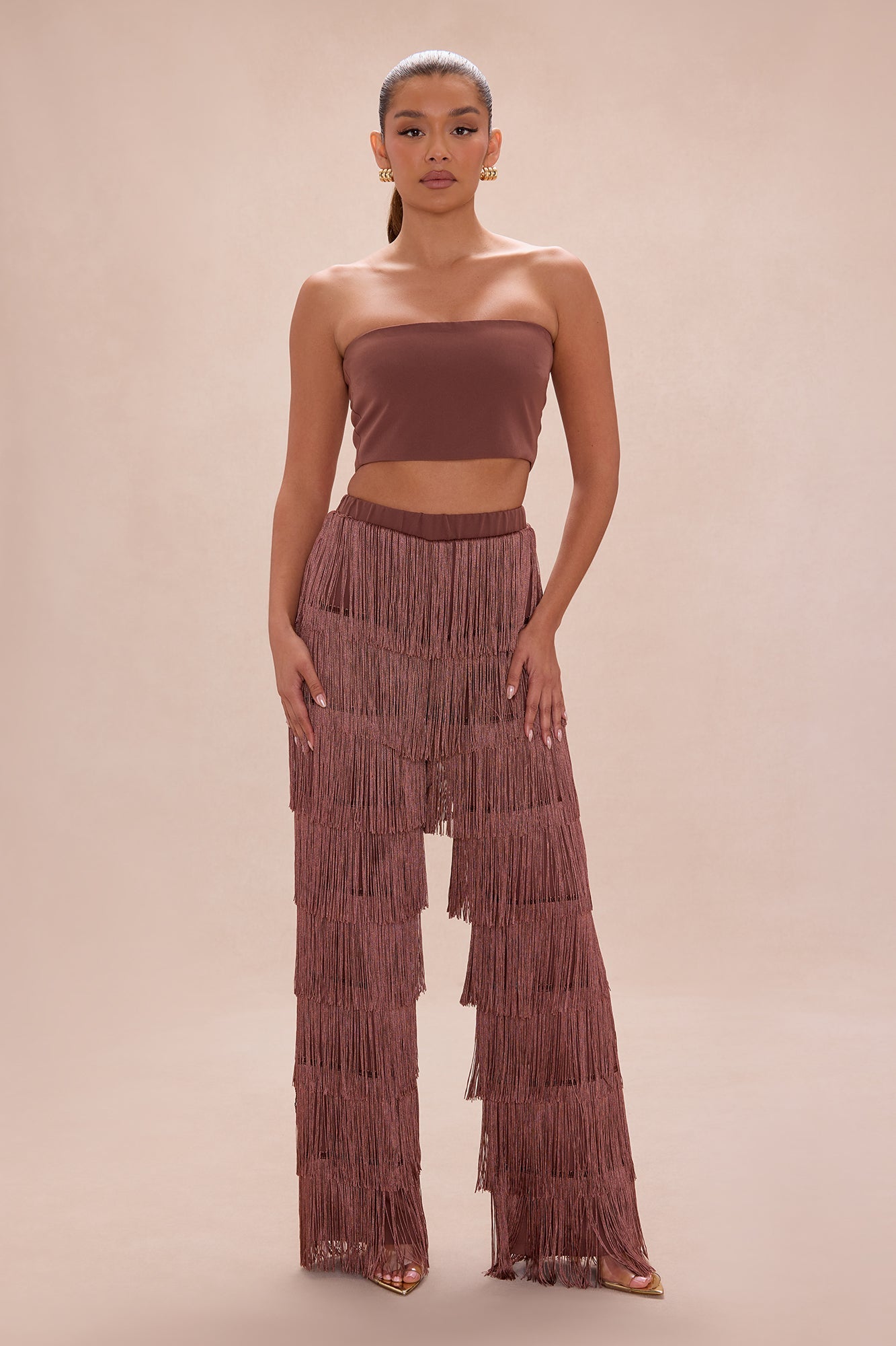 Dance All Night Fringe Pant Set - Chocolate