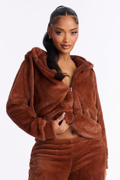 Stay Cozy Plush Hoodie PJ Pant Set - Chocolate