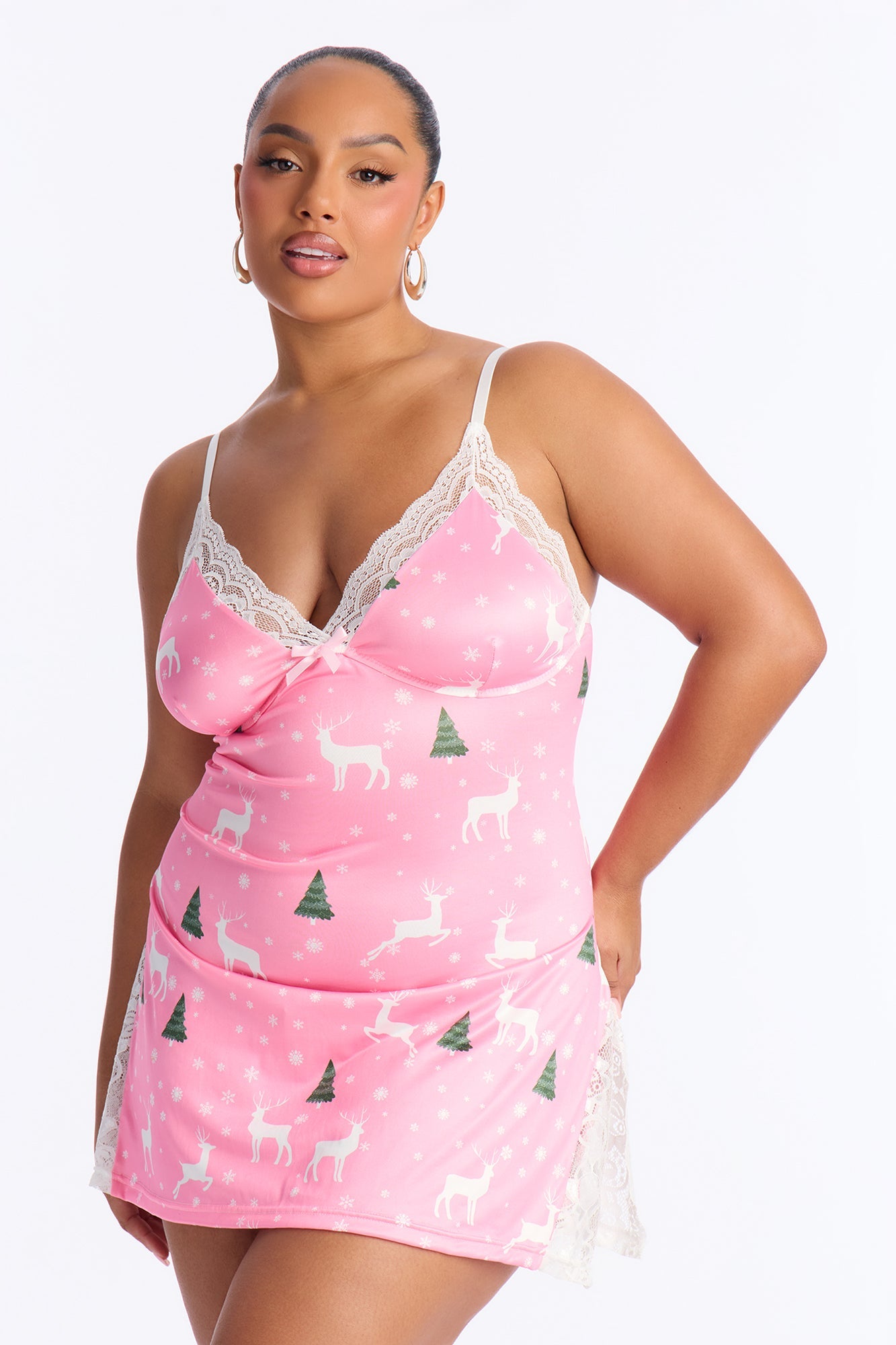 Kissmas Eve Lace Trim Chemise - Pink