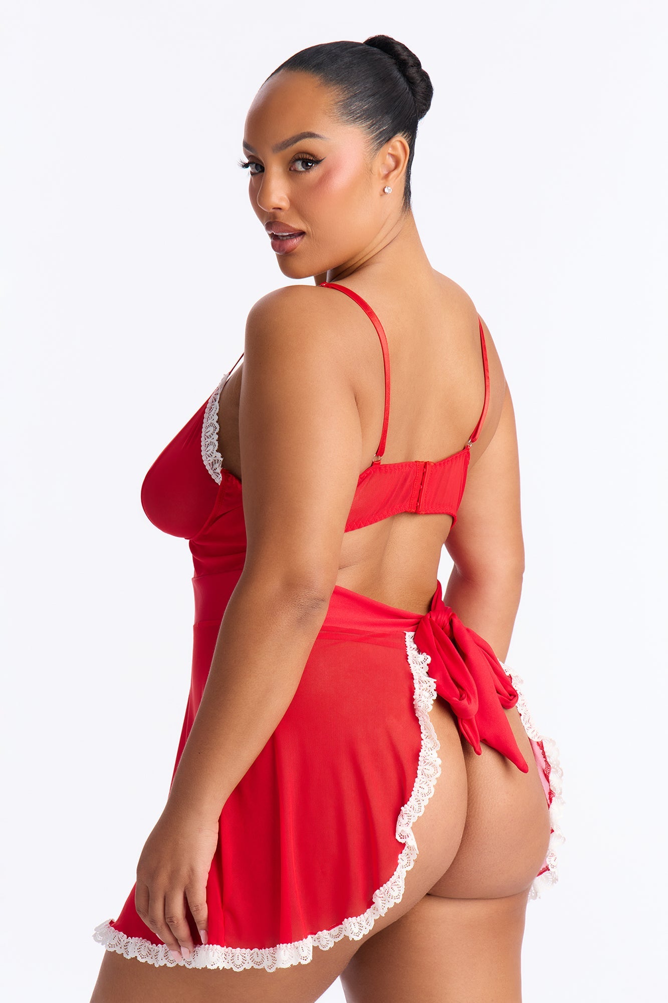 Winter Vixen Mesh Babydoll - Red/White