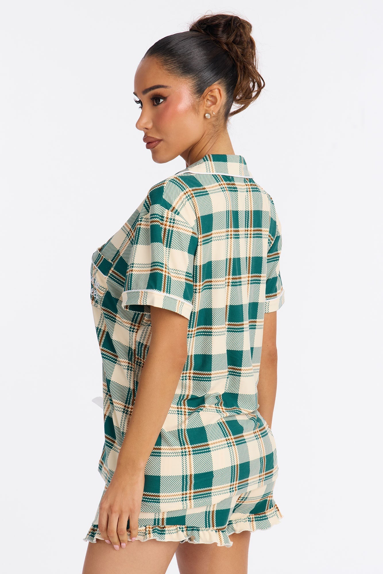 Love To Sleep Embroidered Short Sleeve PJ Short Set - Green/combo