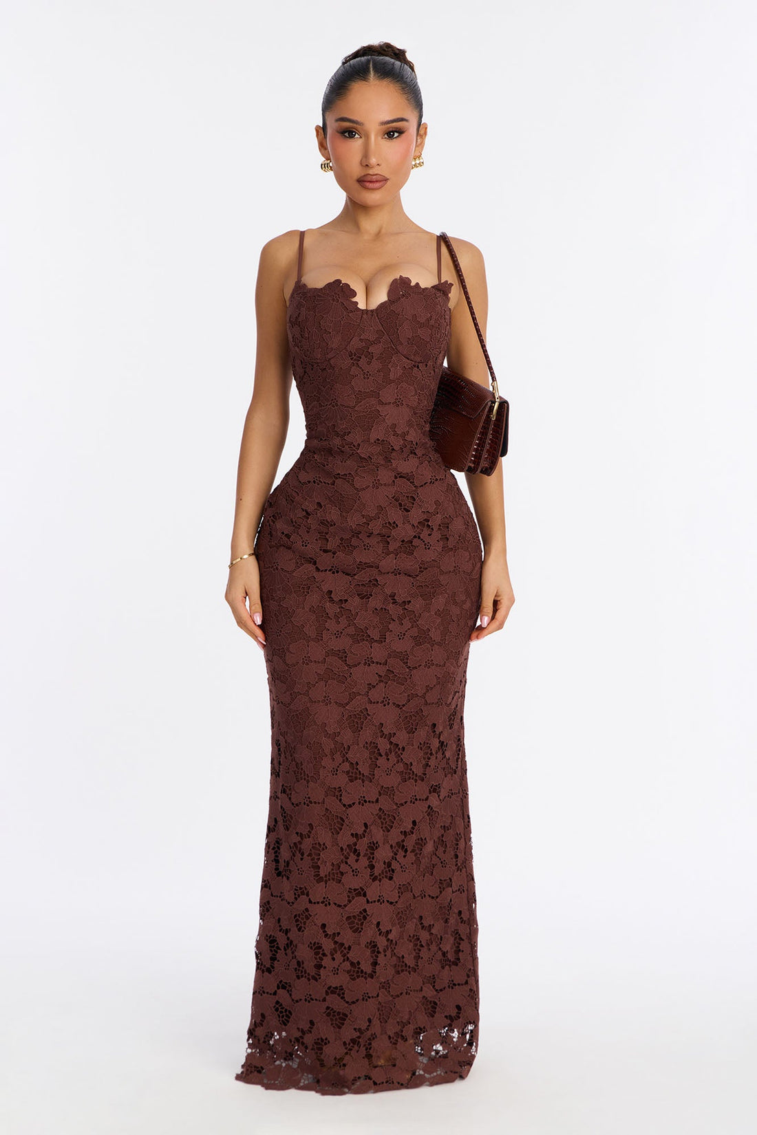 Leila Lace Maxi Dress - Chocolate