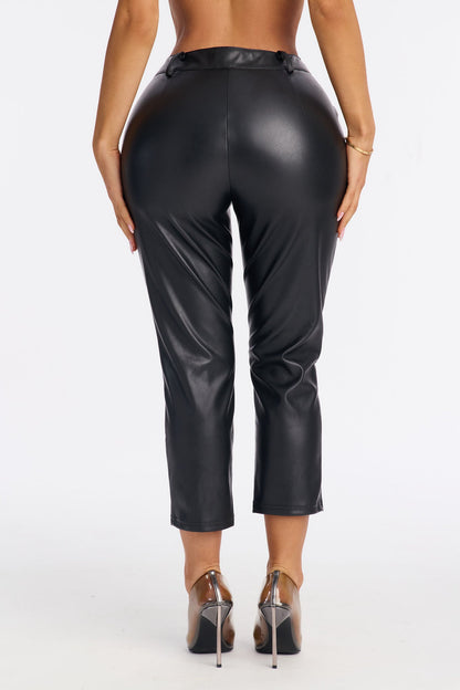 Marinna Faux Leather Capri Pant - Black