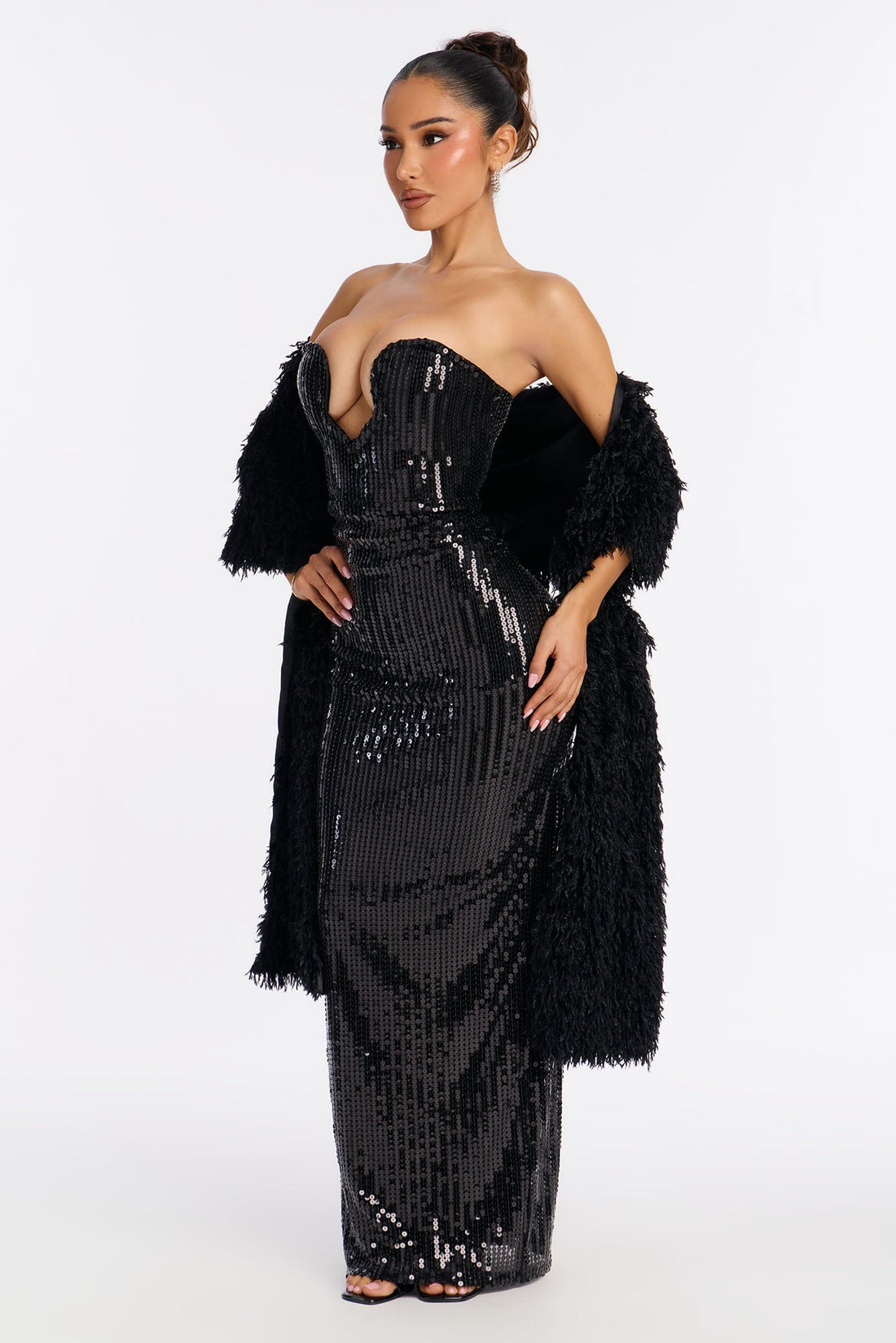Crystal Crush 2 Piece Sequin Gown Set - Black