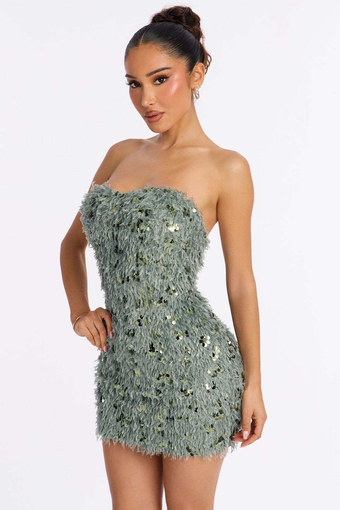 Main Character Energy Feather Mini Dress - Sage