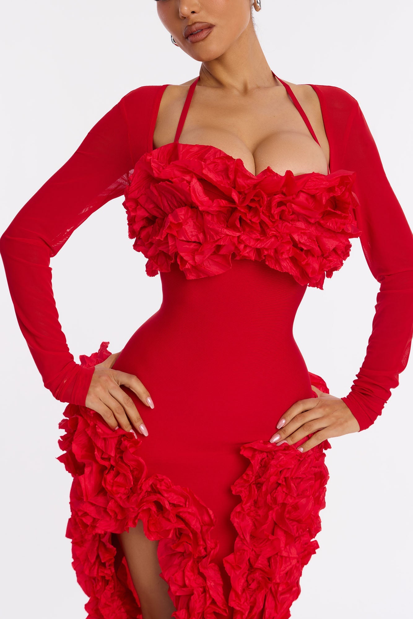 Leila Long Sleeve Bandage Mini Dress - Red