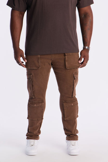 Stacked Skinny Back To Back Cargo Jean - Brown
