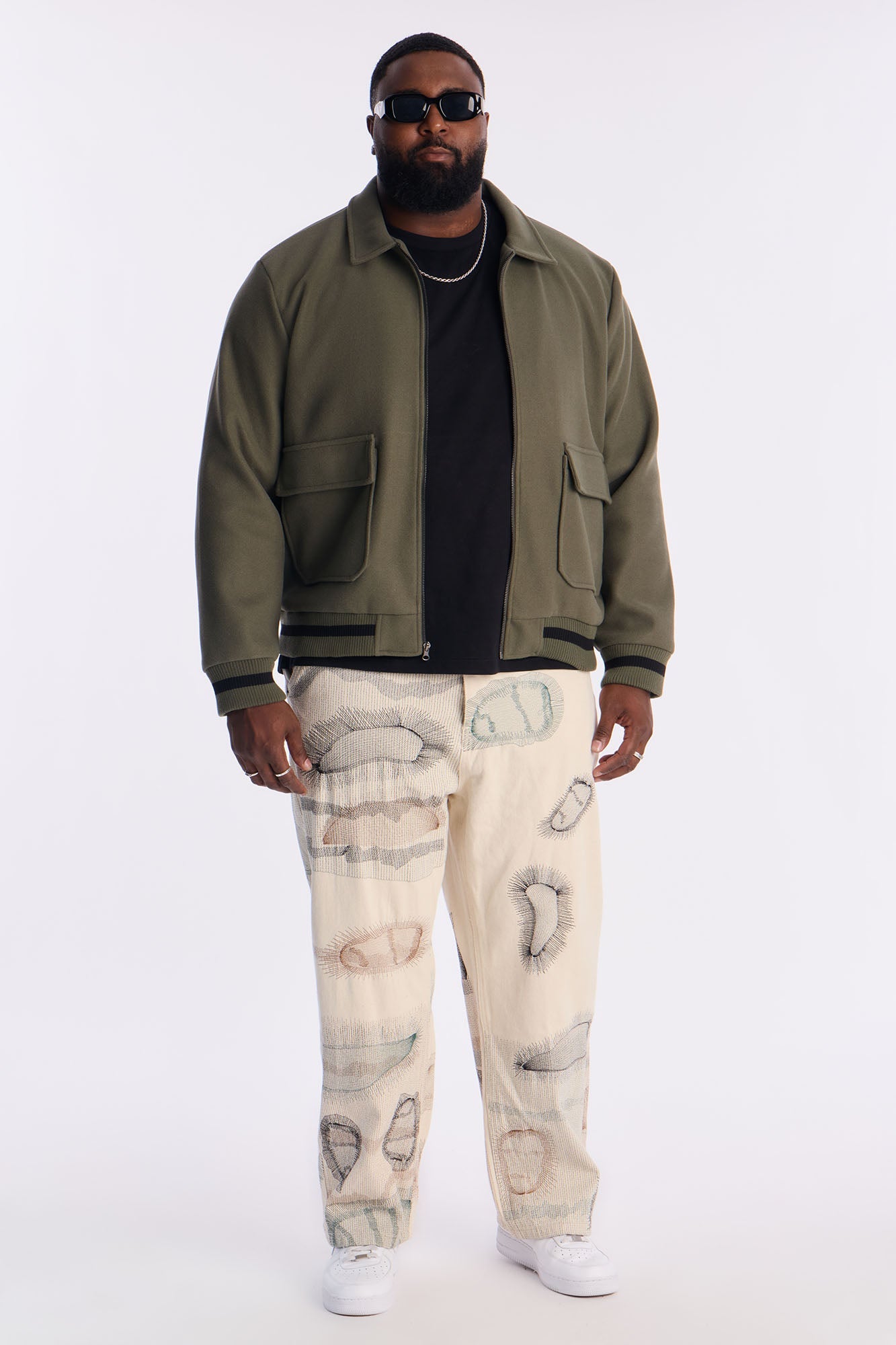 Retro Rib Wool Varsity Jacket - Olive